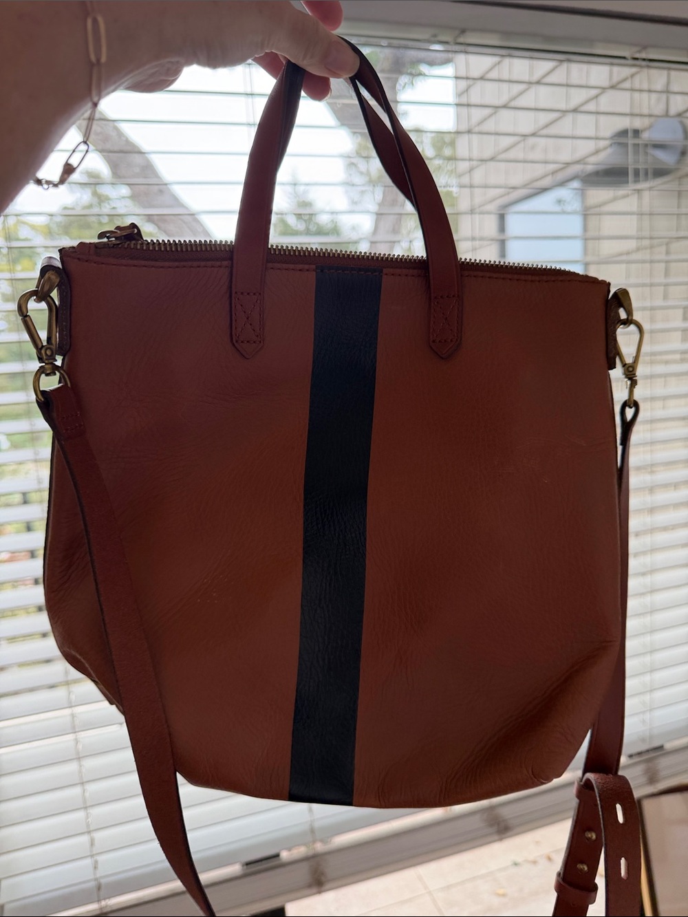 Madewell Leather Tote with Center Stripe - Brown